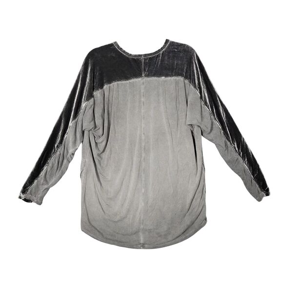 XCVI 13210 Gray Orenda Velvet Trim Long Sleeve Dolman Mixed Media Top SIZE SMALL - Picture 3 of 10